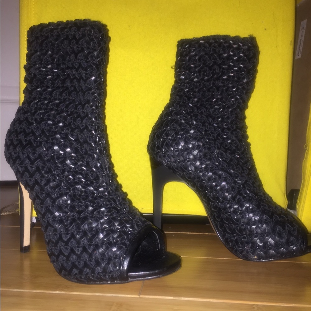 Zara Open Toe Braided Woven Ankle Booties